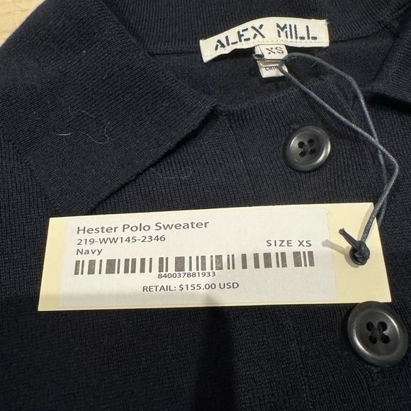 NWT Alex Mill Navy Hester Wool & Cotton Polo Sweater Size XS - Picture 6 of 6